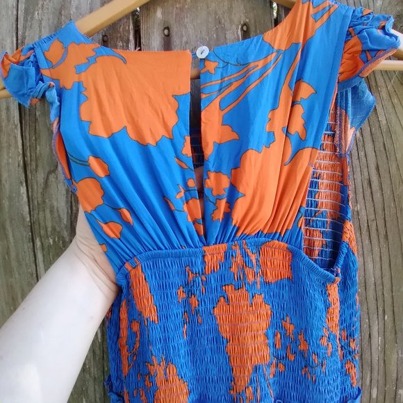 Anthropologie Abel the Label Blue Charlie Orange Floral Maxi Dress Size S NP$178 - Picture 3 of 8